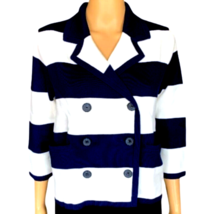 Lands End Nautical Stripe Jacket Womens L Double Breasted Navy Cotton Knit - $676.64 MXN