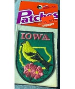 Vtg Iowa Iron On Patch By Voyager Goldfinch Pink Flower State Travel Sou... - $9.89