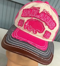 Badlands South Dakota Retro Distressed Pink Trim Adjustable Baseball Cap Hat - £16.85 GBP