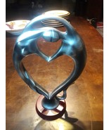 Abstract Unsigned Metal Sculpture of Heart Shaped Man and Woman in an em... - $89.59