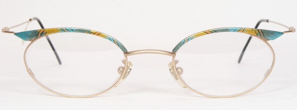 Vintage Pale Gold /Turquoise / MULTICOLOR UNIQUE RARE EYEGLASSES FRAME 46-20-140 Item image 2