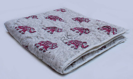 Hand Block Multi Elephant Printed New Baby Bed Quilt Coverlet With Cotton Filled - £19.79 GBP