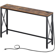 Console Table With Power Outlet, Narrow Sofa Table, 55 Farmhouse Table Behind So - £108.70 GBP