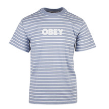 OBEY Men&#39;s Periwinkle White Stripe Bold Classic S/S T-Shirt - $17.47