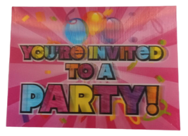 Lenticular Postcard You&#39;re Invited To a Party Pink 3D UNP Unused R3 - £3.92 GBP