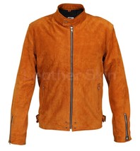 New Handmade Men Tan Suede Leather Jacket with silver zippers 2019 - £122.14 GBP