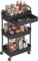 Dttwacoyh 3-Tier Rolling Cart，Trolley With Drawer, Multifunctional, Black - £28.31 GBP