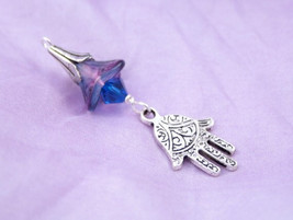 Blessingway bead - Blue River Bellflower Hamsa/Hand of Fatima, Purple &amp; Blue - M - £11.85 GBP