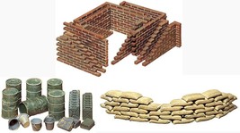 3 Tamiya Military Models - Sand Bags, Wall, Oil Drums with Buckets - £19.41 GBP