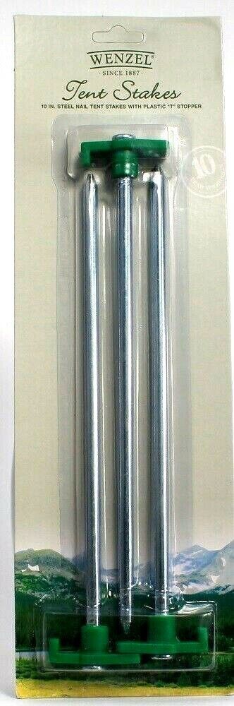 1 Package Wenzel 10 Inch Steel Nail Tent Stakes With Plastic T Topper 3 ... - $13.99