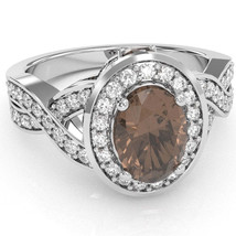 Three Stone Smoky Quartz Diamond Peekaboo Halo Engagement Ring In 14k White Gold - £668.72 GBP