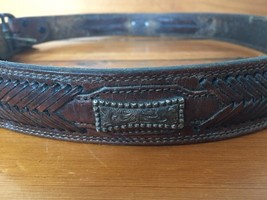 Vtg Western Mexico Dark Brown Braided Silver Toned Metal Biker Leather Belt 41 - £29.22 GBP