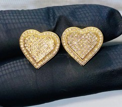 2Ct Round Natural Moissanite Cluster Heart Stud Earrings 14K Yellow Gold Plated - £217.79 GBP