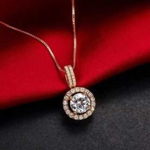 2Ct Sparkling Moissanite Halo Pendant Necklace in 14K Rose Gold Over Free Chain - £81.57 GBP