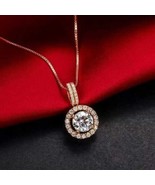 2Ct Sparkling Moissanite Halo Pendant Necklace in 14K Rose Gold Over Fre... - £80.63 GBP