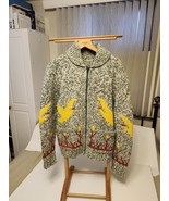 Vintage Hand Knitted Cowichan sweater W-Large M-Medium Geese Ducks Birds... - $150.83 CAD