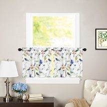 VOGOL Kitchen Curtains 24 Inch Length, Blue Birds Print Linen Texture, 2 Panels - £14.88 GBP