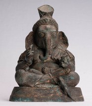 Ganesha Estatua - Antigüedad Thai Estilo Bronce Sentado Ganesh - £403.33 GBP