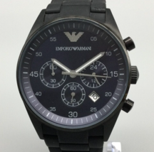 Emporio Armani Chronograph Watch Men 44mm Black Blue Dial New Battery 7&quot; - £78.49 GBP