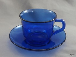 Arcoroc Saphir Tea Coffee Cup and Saucer 6 Ounce Cobalt Blue Glass - £12.34 GBP