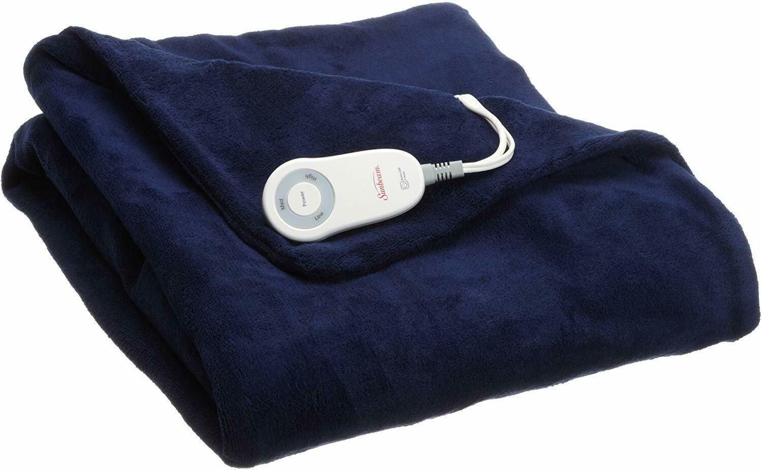 Sunbeam Fleece Heated Throw Blue Electric Blanket Heat Warm Soft  - £45.55 GBP