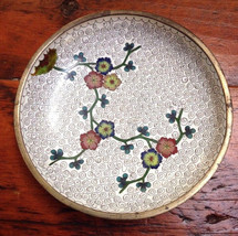 Vtg Asian Chinese Cloisonne Enamel Flowers Blossoms Brass Jewelry Dish Bowl 6.5&quot; - £111.49 GBP