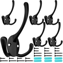 6 Pack Big Heavy Duty Three Prongs Coat Hooks Wall Mounted With 24 Screws (Two T - £14.94 GBP