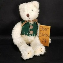 Russ Berrie Tan Plush Stuffed Animal Teddy Bear Green Vest Bear Stories ... - $12.86