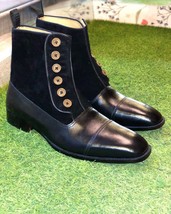 Bespoke Handmade Black Color Button Top Ankle High Boots - £156.59 GBP