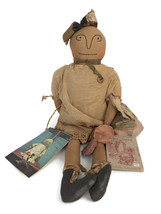 1991 The Tattered Rabbit Farm Lucky Judy Primitive Folk Art Cloth Doll Signed - £82.17 GBP