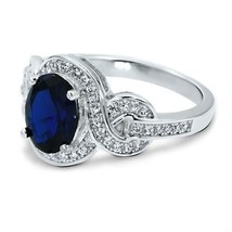 7.36 CARAT STUNNING MICRO PAVE 14K OVAL WHITE GOLD BLUE SAPPHIRE RING SI... - $391.17