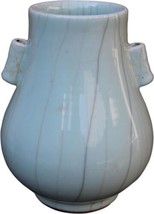 Vase Double Ear Small Celadon Crackled Green Ceramic - £182.62 GBP
