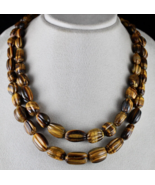 NATURAL TIGER&#39;S EYE BEADS CARVED 2 LINE 785 CTS GEMSTONE LADIES ANTIQUE ... - £208.35 GBP
