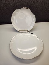 Set Of 2 VTG White &amp; Silver Trimmed Shell Porcelain Tea Snack Plate Japan - £7.63 GBP