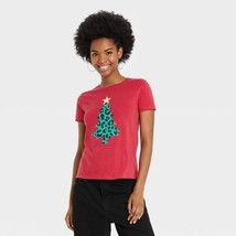 NWT Mighty Fine Juniors Red Christmas Tree Short Sleeve T Shirt, S - £3.81 GBP