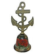 VINTAGE BRASS ENAMEL BELL ETCHED FLORAL and Dragon fly Anchor handle INDIA - £18.98 GBP