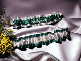 Trophy Wife Custom Colors Embroidered Wedding Bridal Garter Set Personal... - $26.00