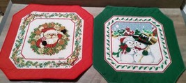 Vintage Christmas Placemats 2 Quilted Fabric WHP Santa Claus Snowman 13.5&#39;&#39; - £9.63 GBP