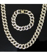 Mens Necklace Bracelet Set Iced CZ Miami Cuban Link Chain 14k Gold Plate... - £13.40 GBP+