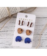 Baseball Mom Earring Set. 3 Pairs Of Wooden Studs NEW - £7.06 GBP