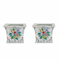 Beautiful Pair Chinese Floral Motif Square Porcelain Flower Pot 6&quot; - £118.42 GBP