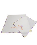 Hand Embroidered Pink-Purple Floral Daisy Crocheted Edge Table Top Doily... - $13.31 CAD