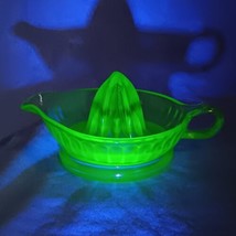 Green Depression Glass Handled Juicer Reamer Bowl Large Small Chip on Rim GLOWS - £17.26 GBP