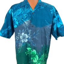 No Boundaries Hawaiian Aloha L Shirt Gradient Ombre Palm Hibiscus Plumeria - £35.40 GBP