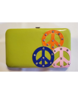 I Squared Push Lock Long Rectangle Wallet Green Peace Signs Rhinestones - £11.61 GBP