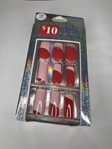 24pc Claire&#39;s Fake False Press On Nails Glue On Vegan Red Pink Rhineston... - $180.22 MXN