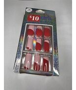 24pc Claire's Fake False Press On Nails Glue On Vegan Red Pink Rhineston... - $9.90