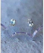 NEW 6x4mm Basket-Set Natural Aquamarine, High Polish Sterling SilverStud... - $17.00