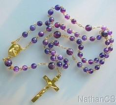 Catholic Rosary w Amethyst Faceted Beads &amp; Gold Vermeil Chain, Cross &amp; C... - £174.16 GBP