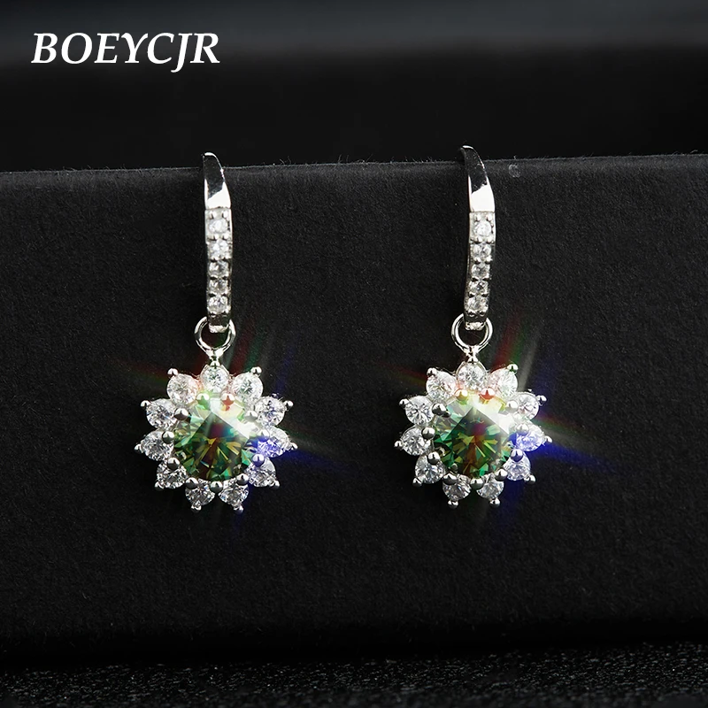 S925 Sunflower 0.5/1ct Green Moissanite VVS1 Fine Jewelry Diamond Stud Earring F - £68.36 GBP